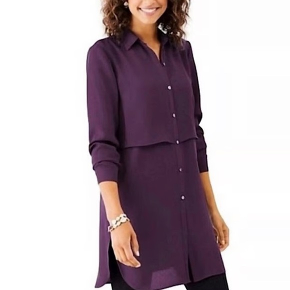 J. Jill Womens Layered Long Sleeve Lightweight Purple Tunic Blouse Large L - Picture 1 of 8